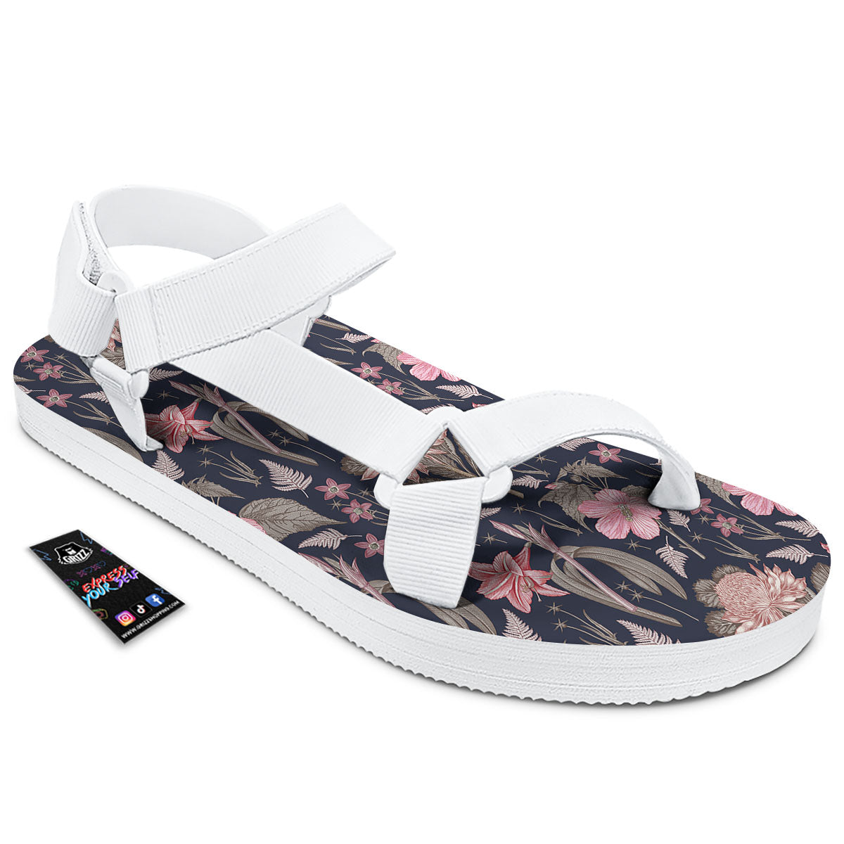 Amaryllis Pink Print Pattern White Open Toe Sandals-grizzshop