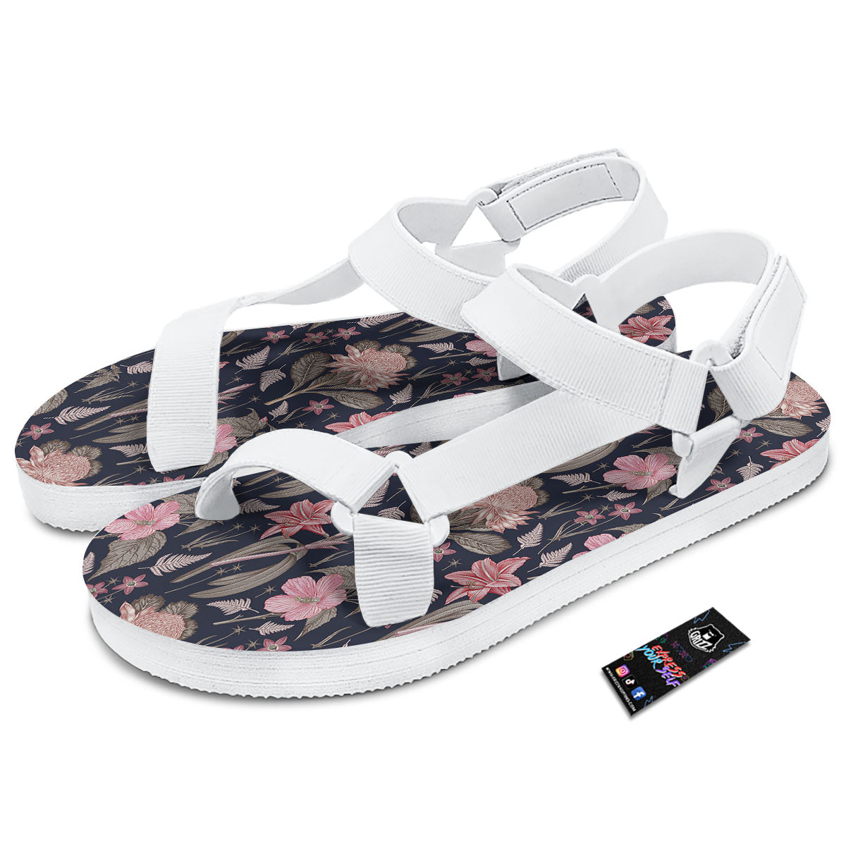 Amaryllis Pink Print Pattern White Open Toe Sandals-grizzshop