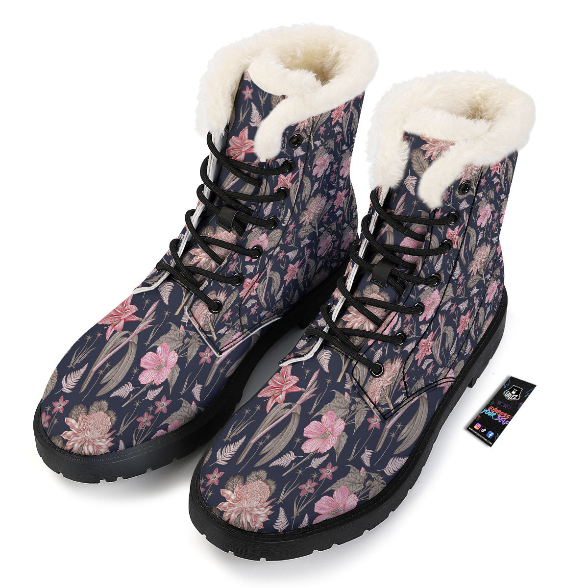 Amaryllis Pink Print Pattern Winter Boots-grizzshop