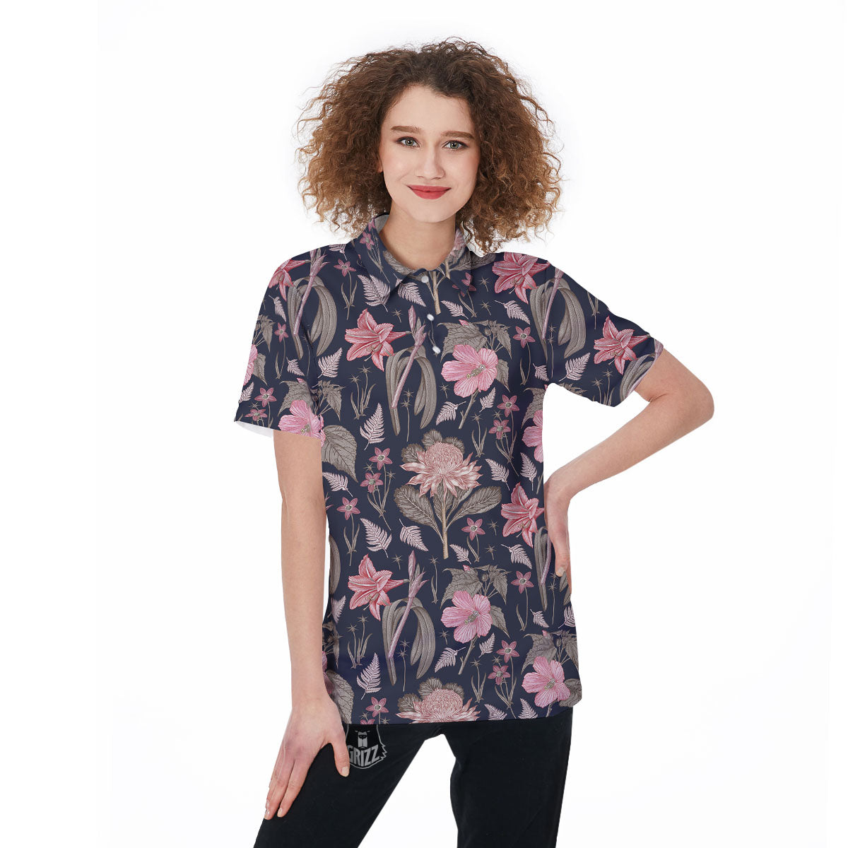 Amaryllis Pink Print Pattern Women's Golf Shirts-grizzshop