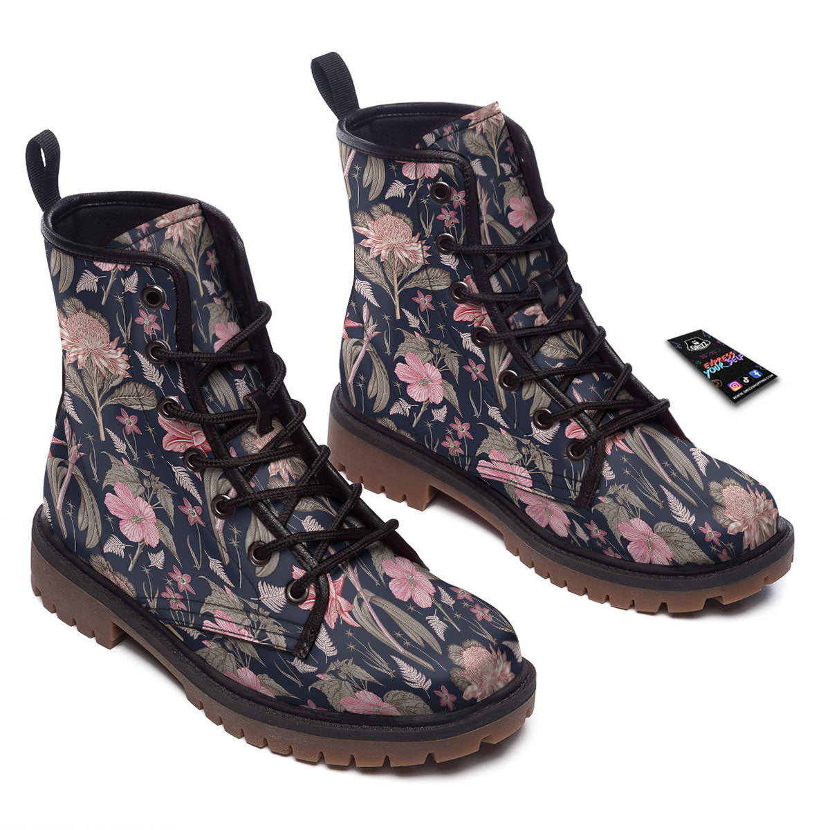 Amaryllis Pink Print Pattern Work Boots-grizzshop