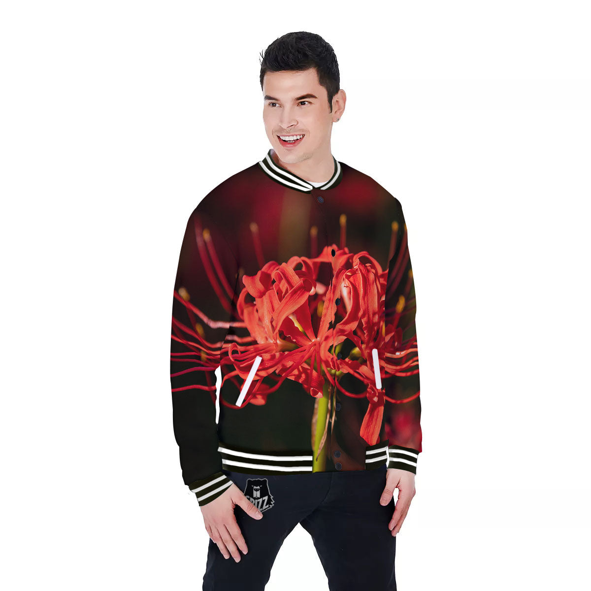 Amaryllis Red Japanese Print Baseball Jacket-grizzshop