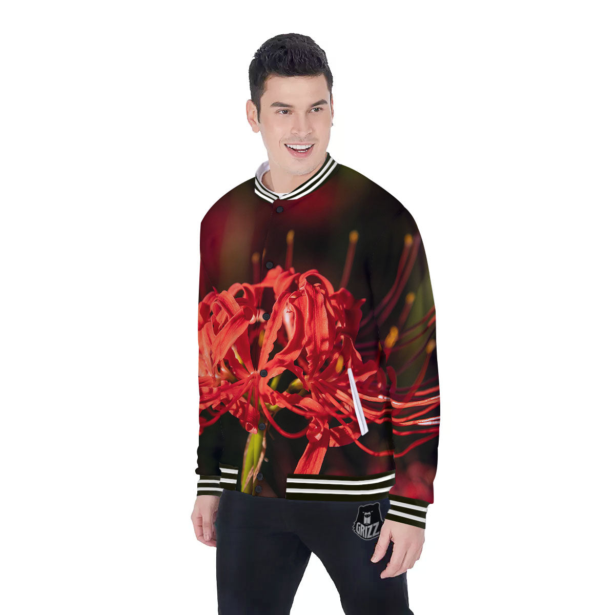 Amaryllis Red Japanese Print Baseball Jacket-grizzshop