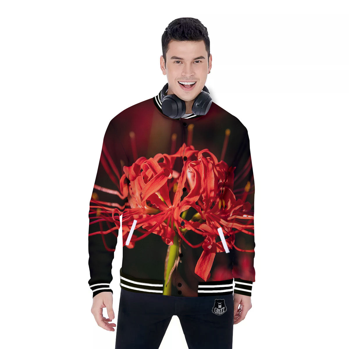 Amaryllis Red Japanese Print Baseball Jacket-grizzshop
