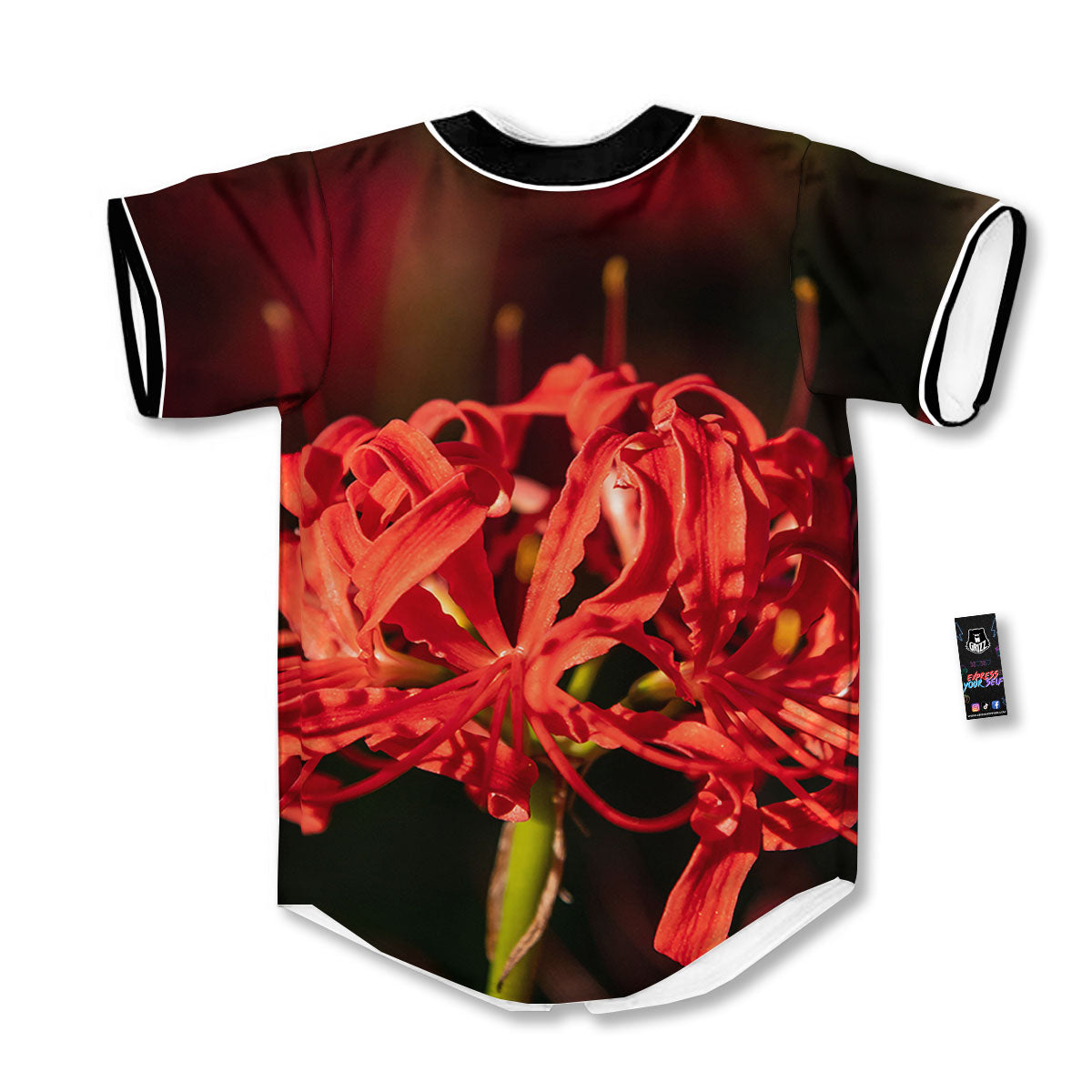 Amaryllis Red Japanese Print Baseball Jersey-grizzshop