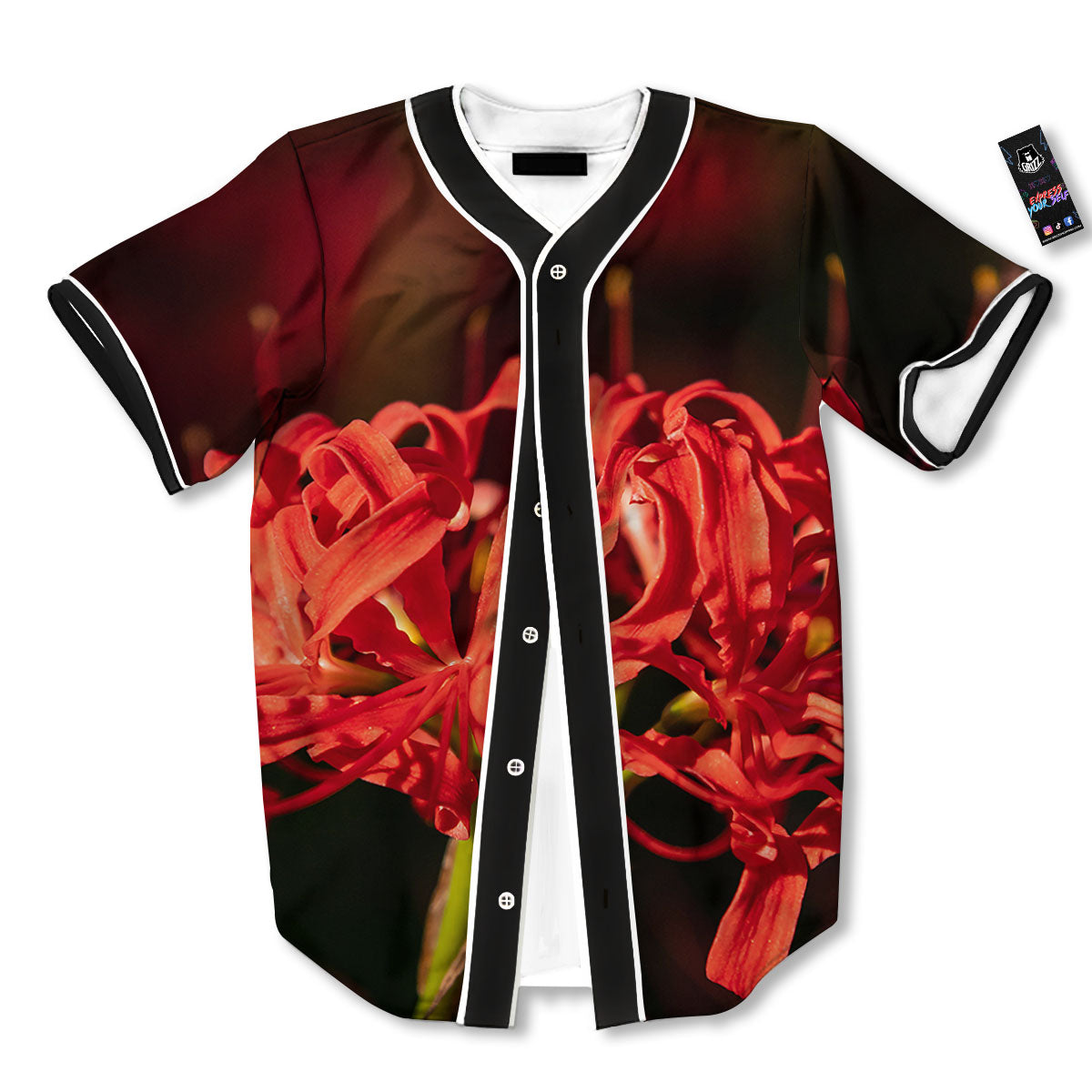 Amaryllis Red Japanese Print Baseball Jersey-grizzshop