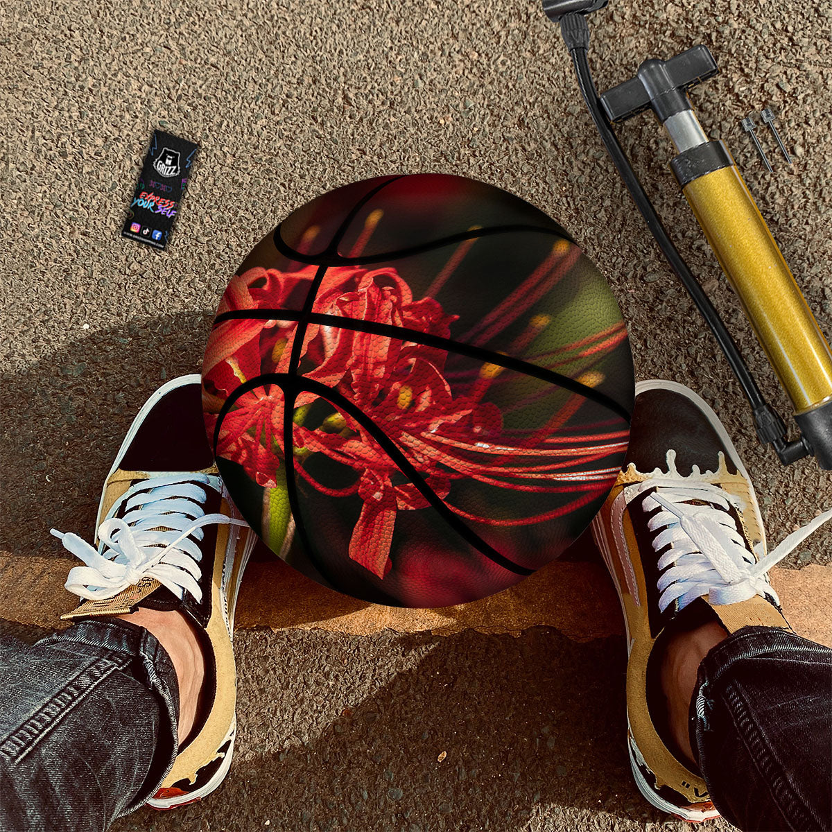 Amaryllis Red Japanese Print Basketball-grizzshop