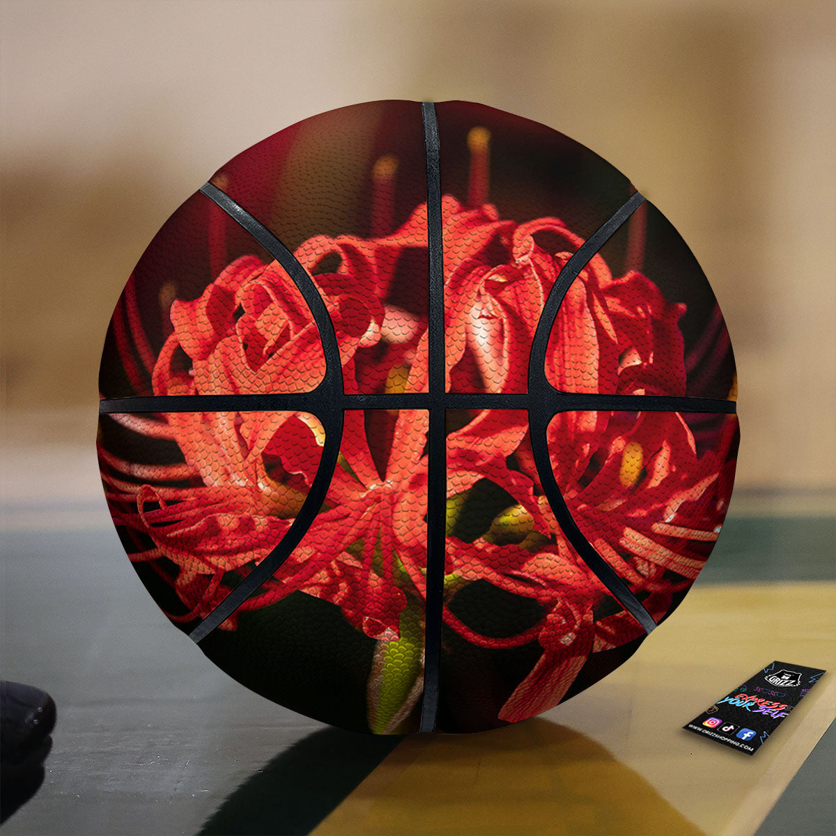 Amaryllis Red Japanese Print Basketball-grizzshop