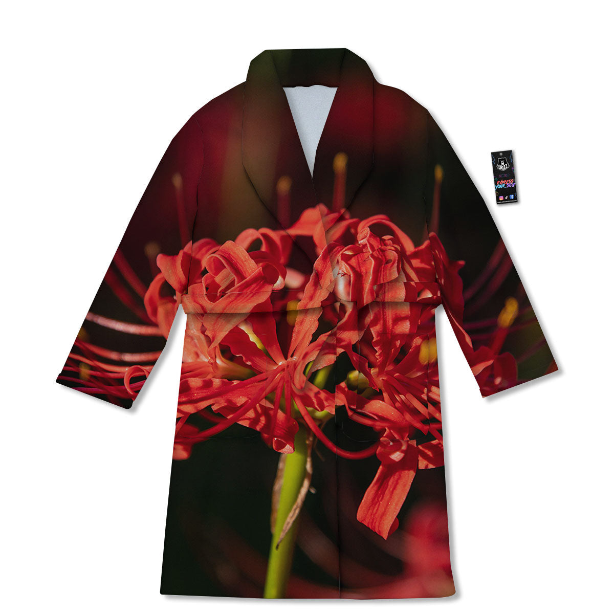 Amaryllis Red Japanese Print Bathrobe-grizzshop