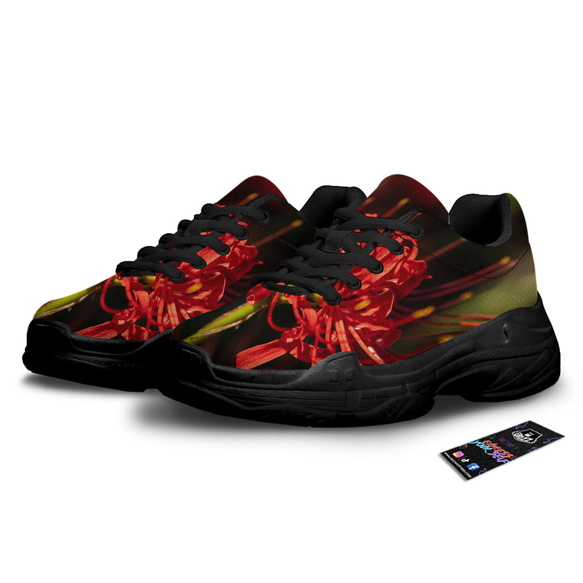 Amaryllis Red Japanese Print Black Chunky Shoes-grizzshop