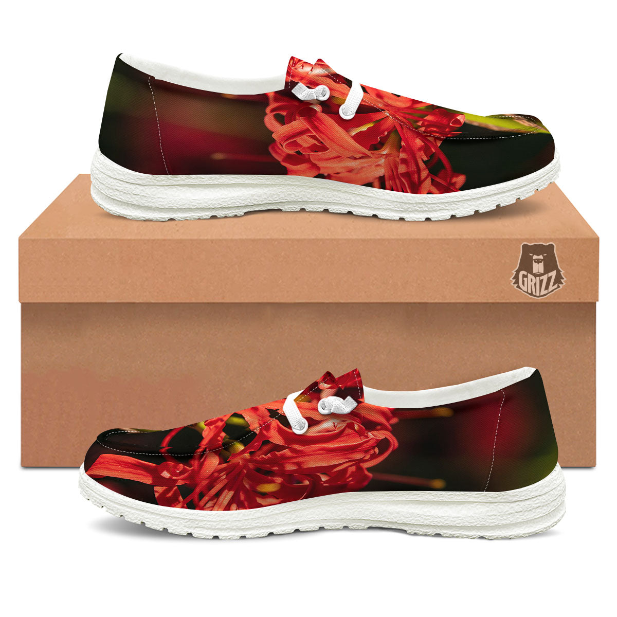 Amaryllis Red Japanese Print Black Loafers-grizzshop