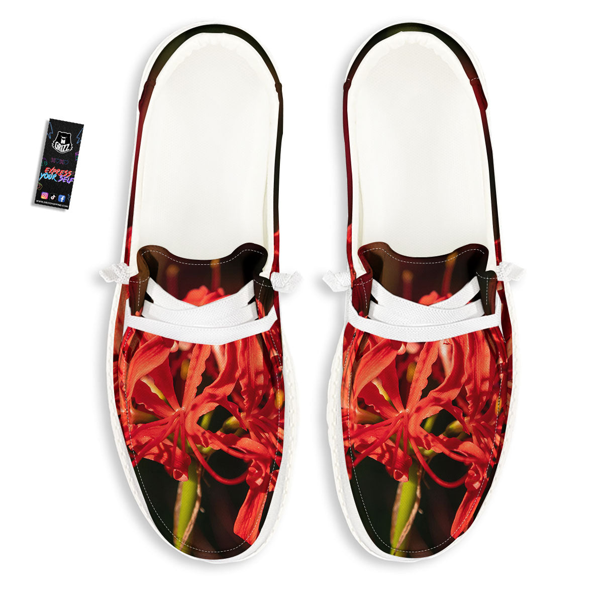 Amaryllis Red Japanese Print Black Loafers-grizzshop