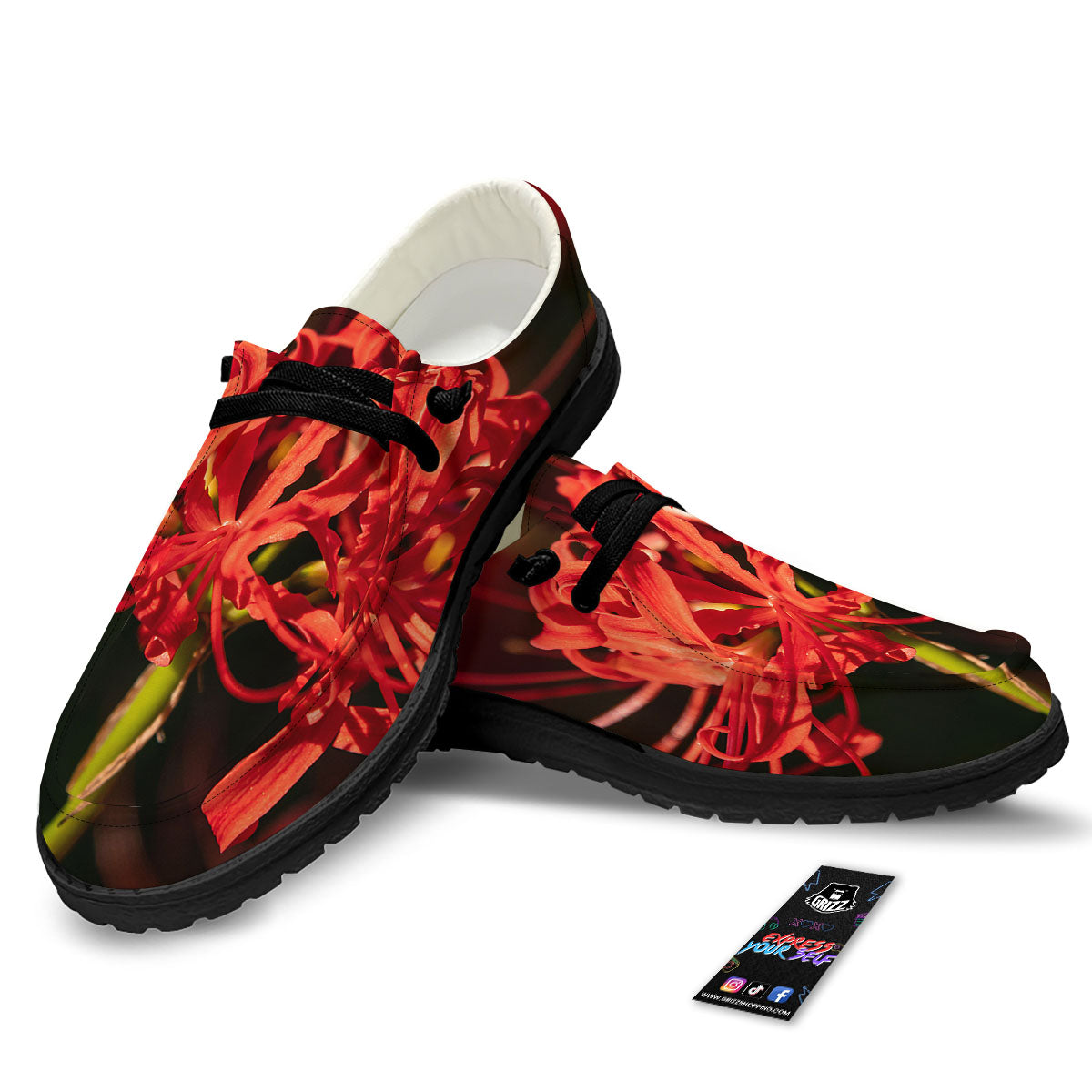 Amaryllis Red Japanese Print Black Loafers-grizzshop
