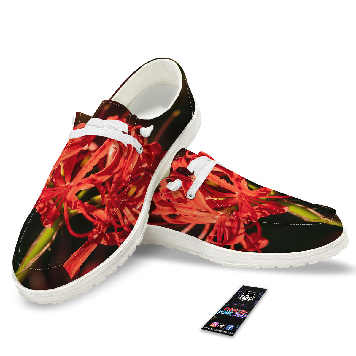 Amaryllis Red Japanese Print Black Loafers-grizzshop