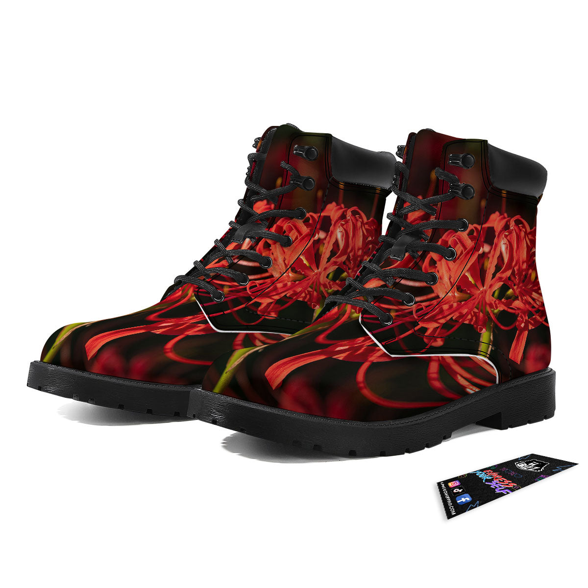 Amaryllis Red Japanese Print Boots-grizzshop