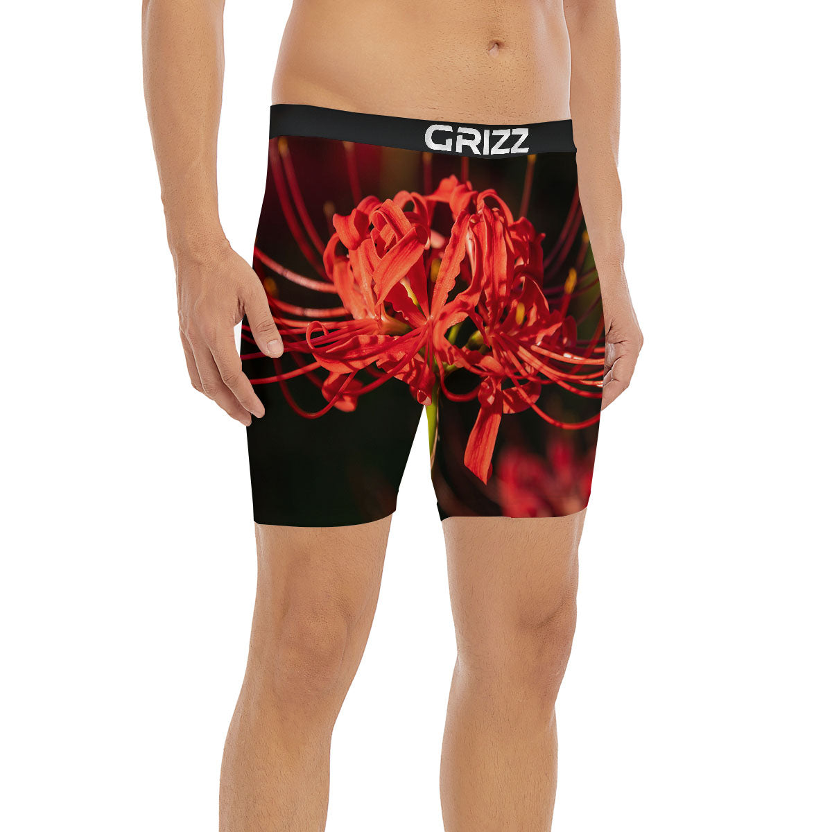 Amaryllis Red Japanese Print Boxer Briefs-grizzshop