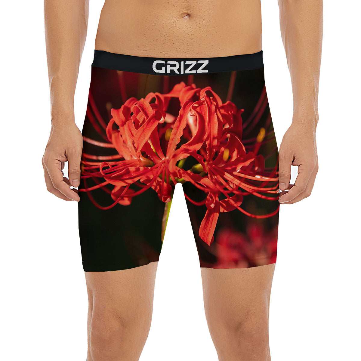 Amaryllis Red Japanese Print Boxer Briefs-grizzshop