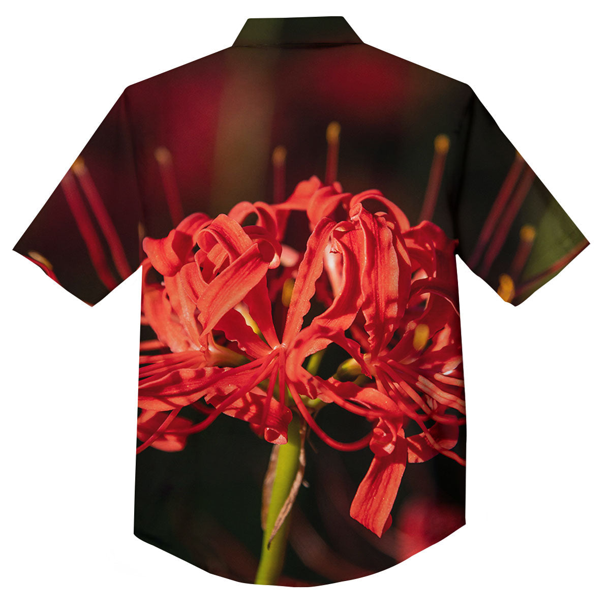 Amaryllis Red Japanese Print Button Up Shirt-grizzshop