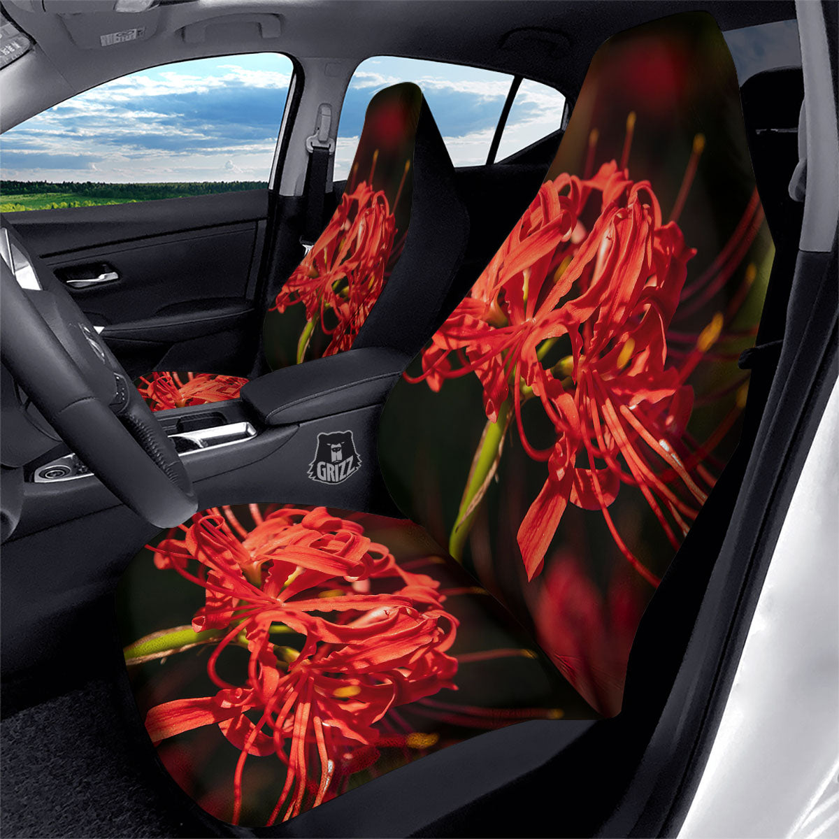 Amaryllis Red Japanese Print Car Seat Covers-grizzshop