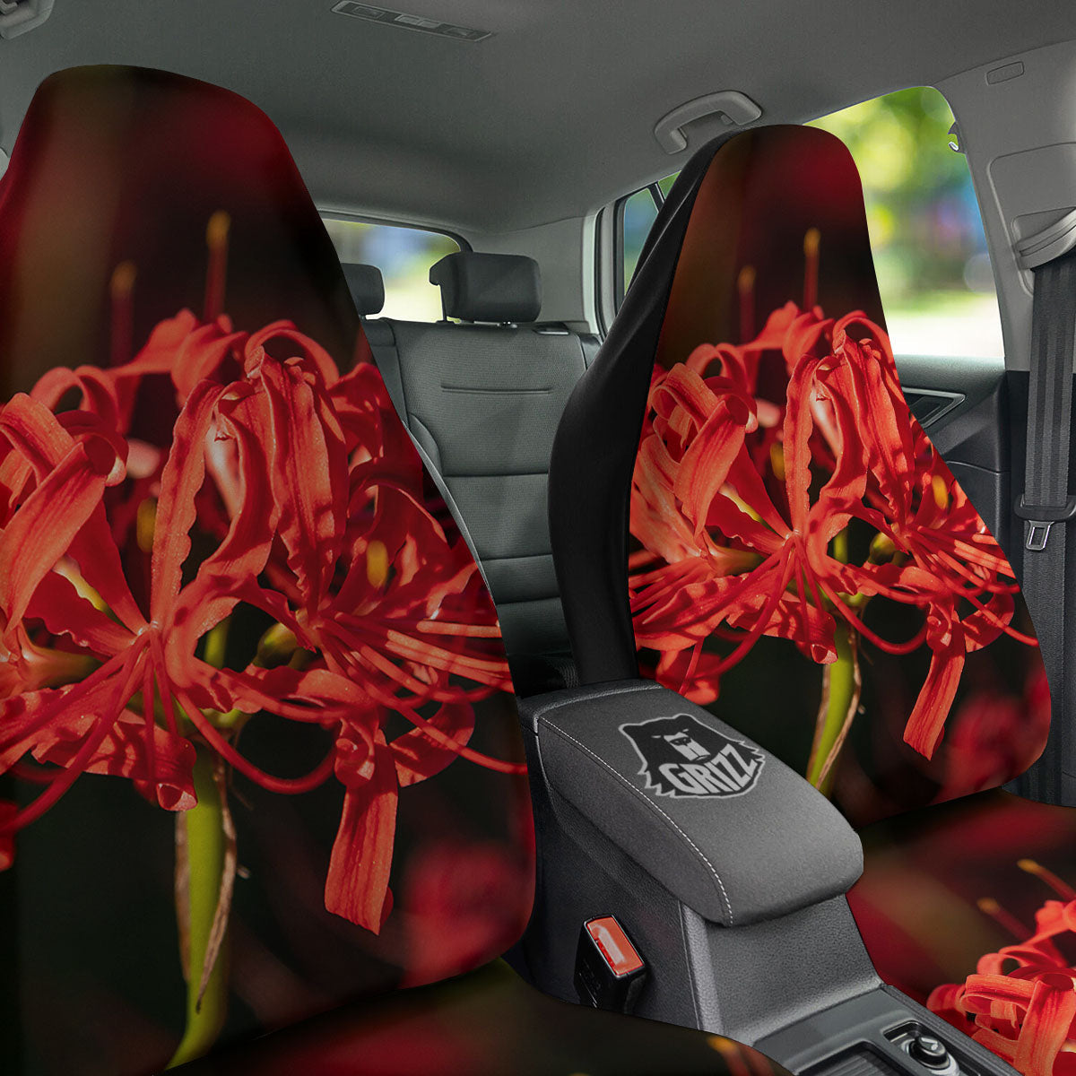 Amaryllis Red Japanese Print Car Seat Covers-grizzshop