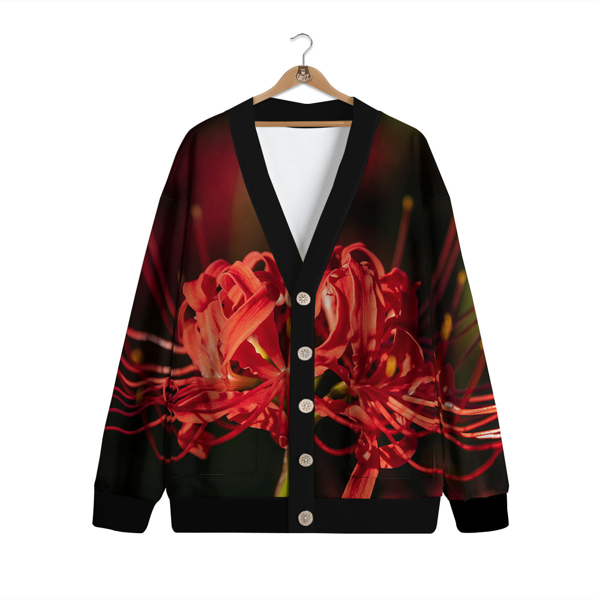 Amaryllis Red Japanese Print Cardigan-grizzshop