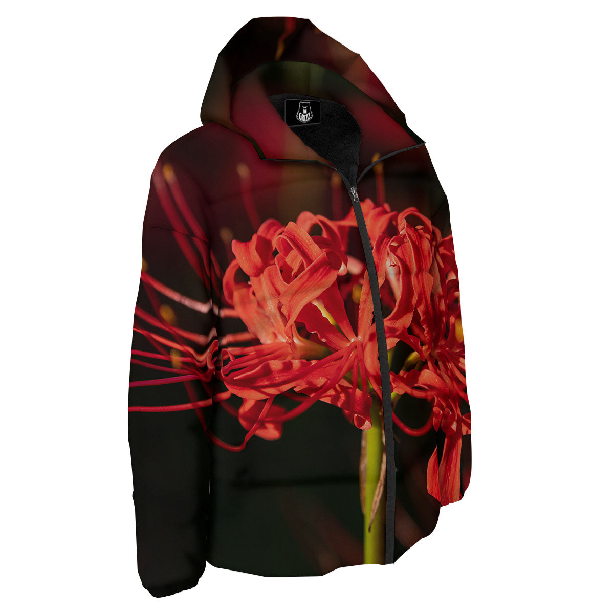 Amaryllis Red Japanese Print Down Jacket-grizzshop