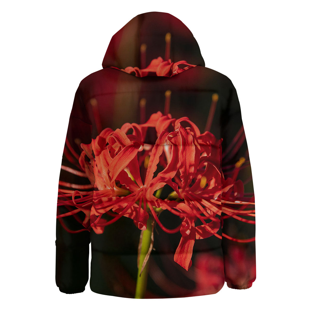 Amaryllis Red Japanese Print Down Jacket-grizzshop