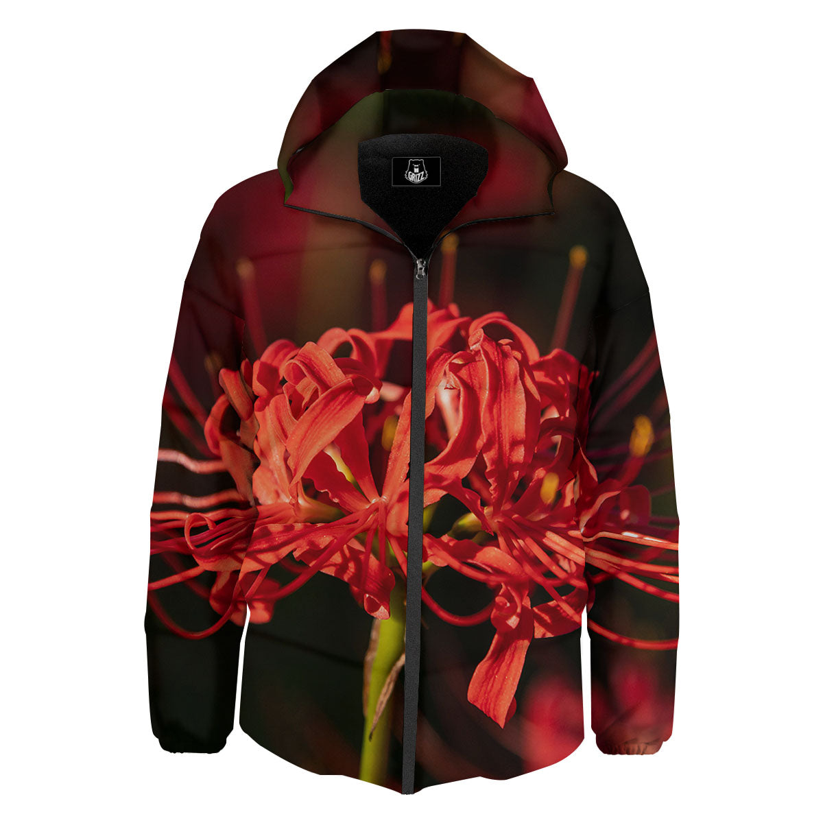 Amaryllis Red Japanese Print Down Jacket-grizzshop