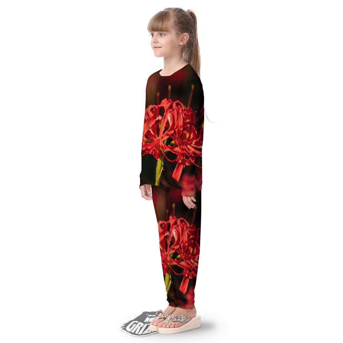 Amaryllis Red Japanese Print Kid's Pajamas-grizzshop