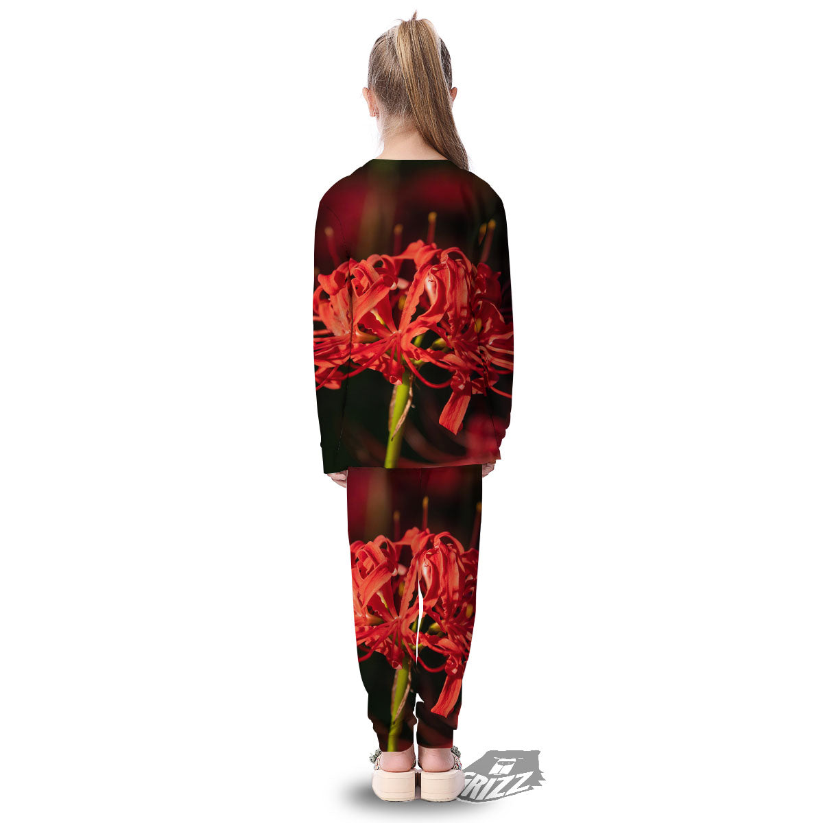 Amaryllis Red Japanese Print Kid's Pajamas-grizzshop