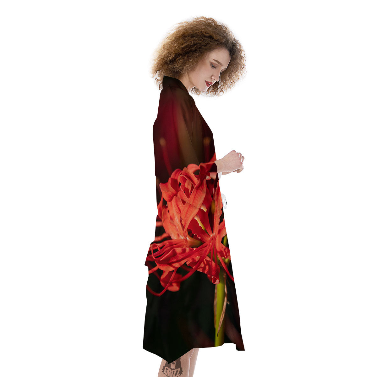 Amaryllis Red Japanese Print Kimono-grizzshop