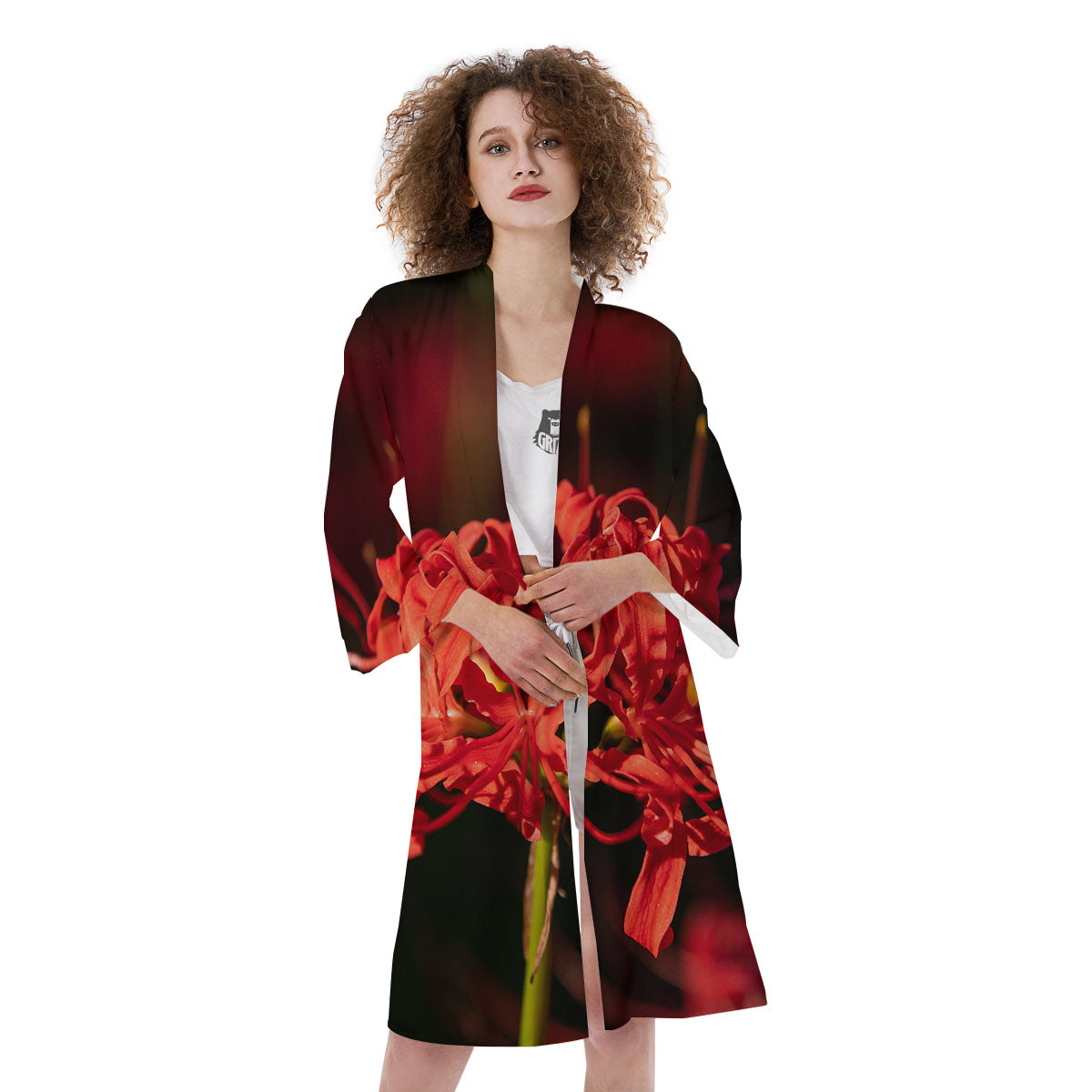 Amaryllis Red Japanese Print Kimono-grizzshop