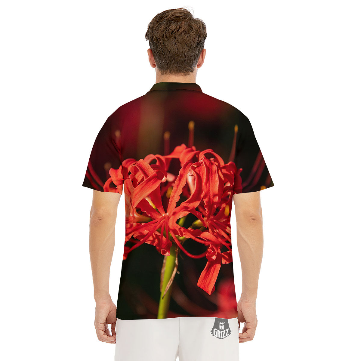 Amaryllis Red Japanese Print Men's Golf Shirts-grizzshop