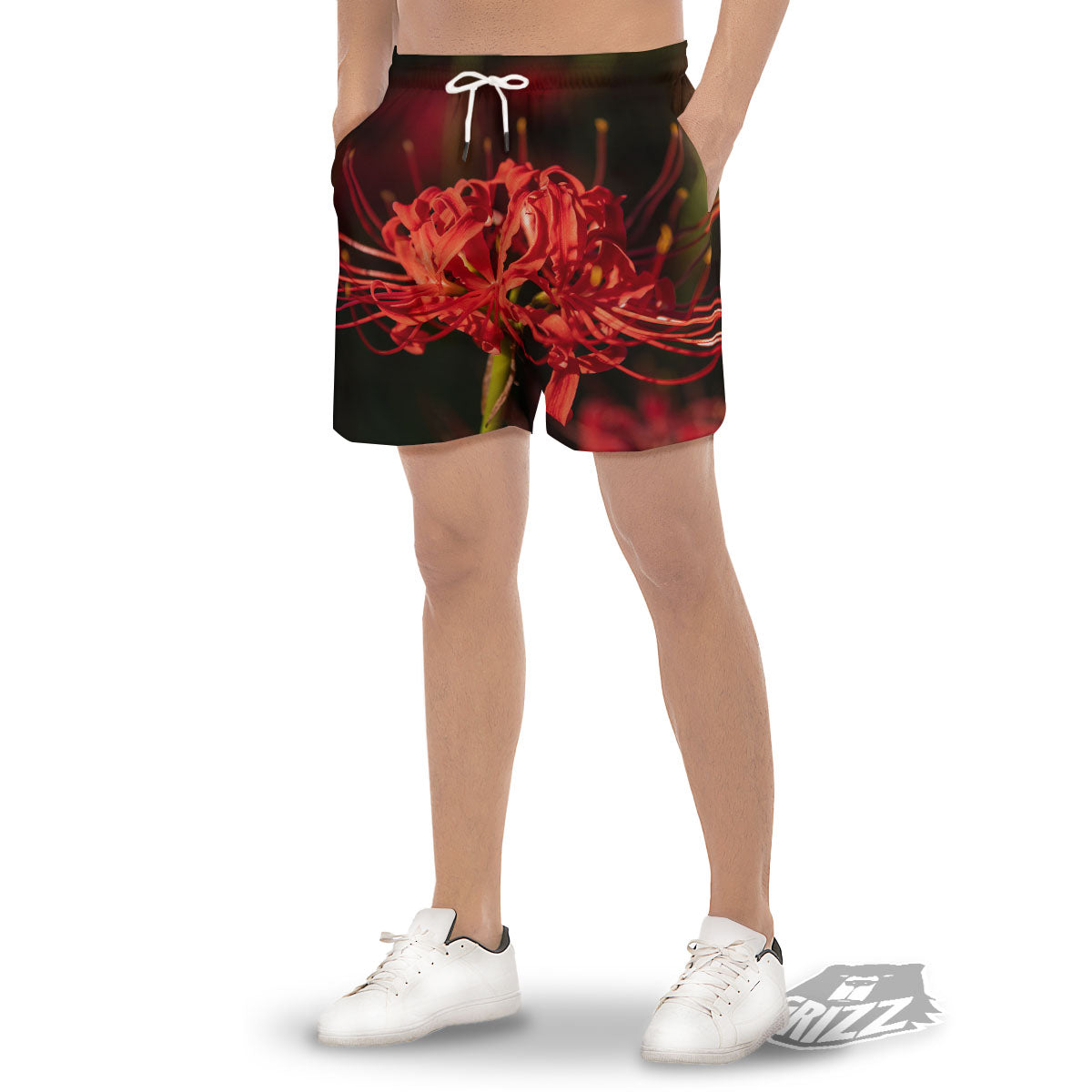 Amaryllis Red Japanese Print Men's Gym Shorts-grizzshop