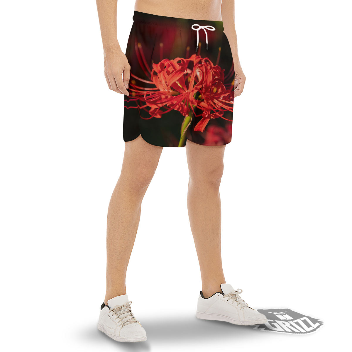 Amaryllis Red Japanese Print Men's Gym Shorts-grizzshop