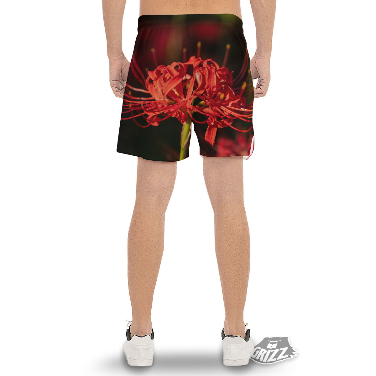 Amaryllis Red Japanese Print Men's Gym Shorts-grizzshop