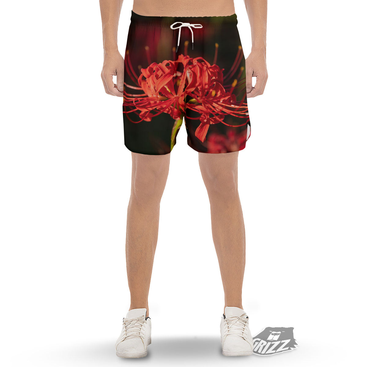 Amaryllis Red Japanese Print Men's Gym Shorts-grizzshop