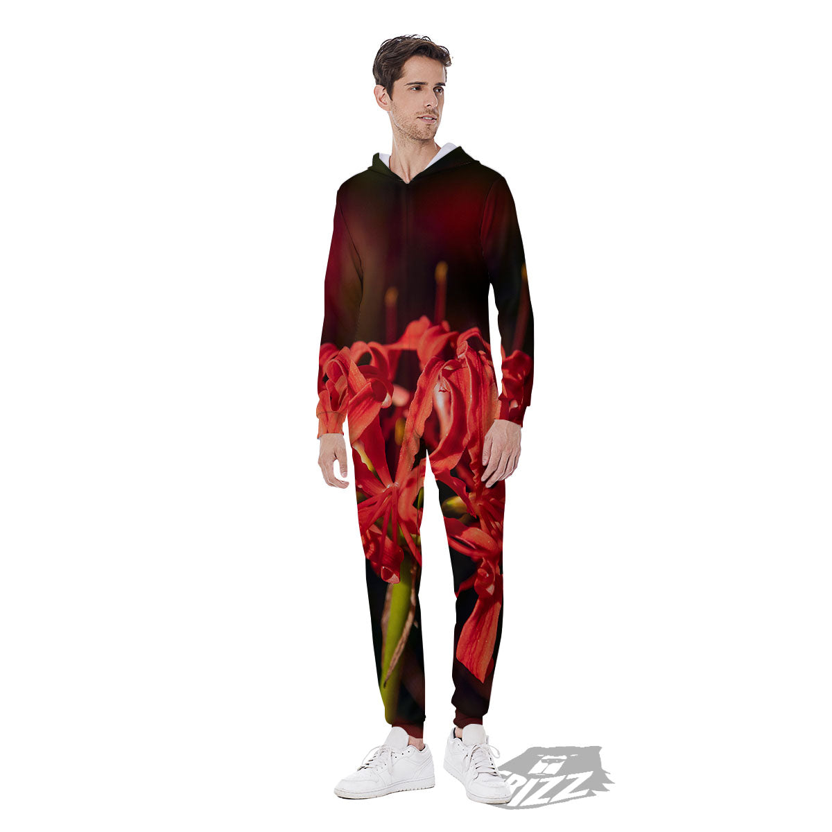 Amaryllis Red Japanese Print Men's Jumpsuit-grizzshop