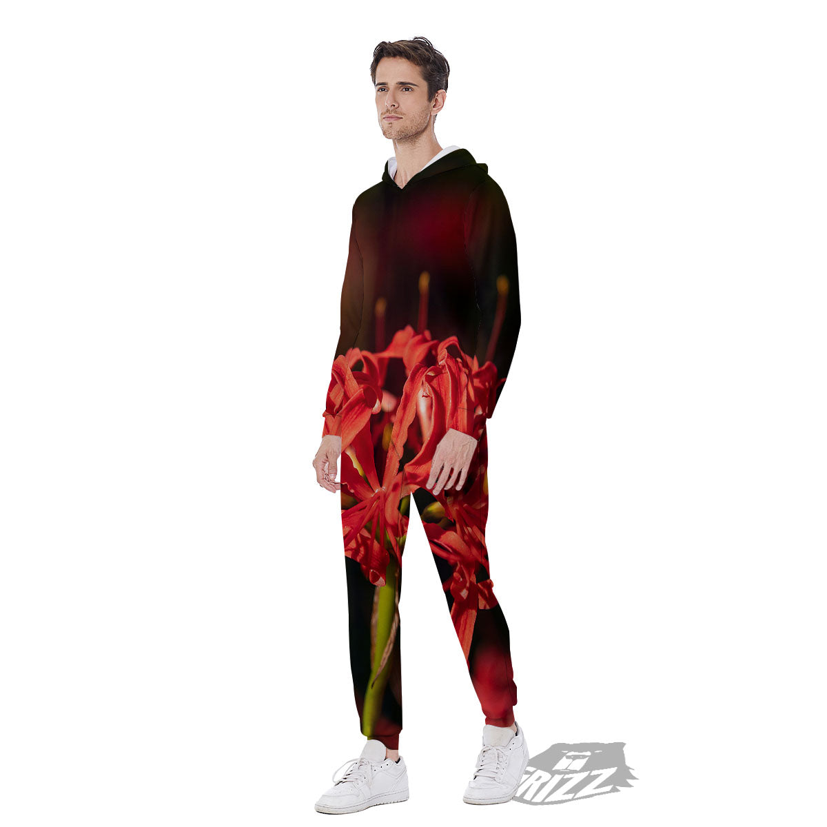 Amaryllis Red Japanese Print Men's Jumpsuit-grizzshop