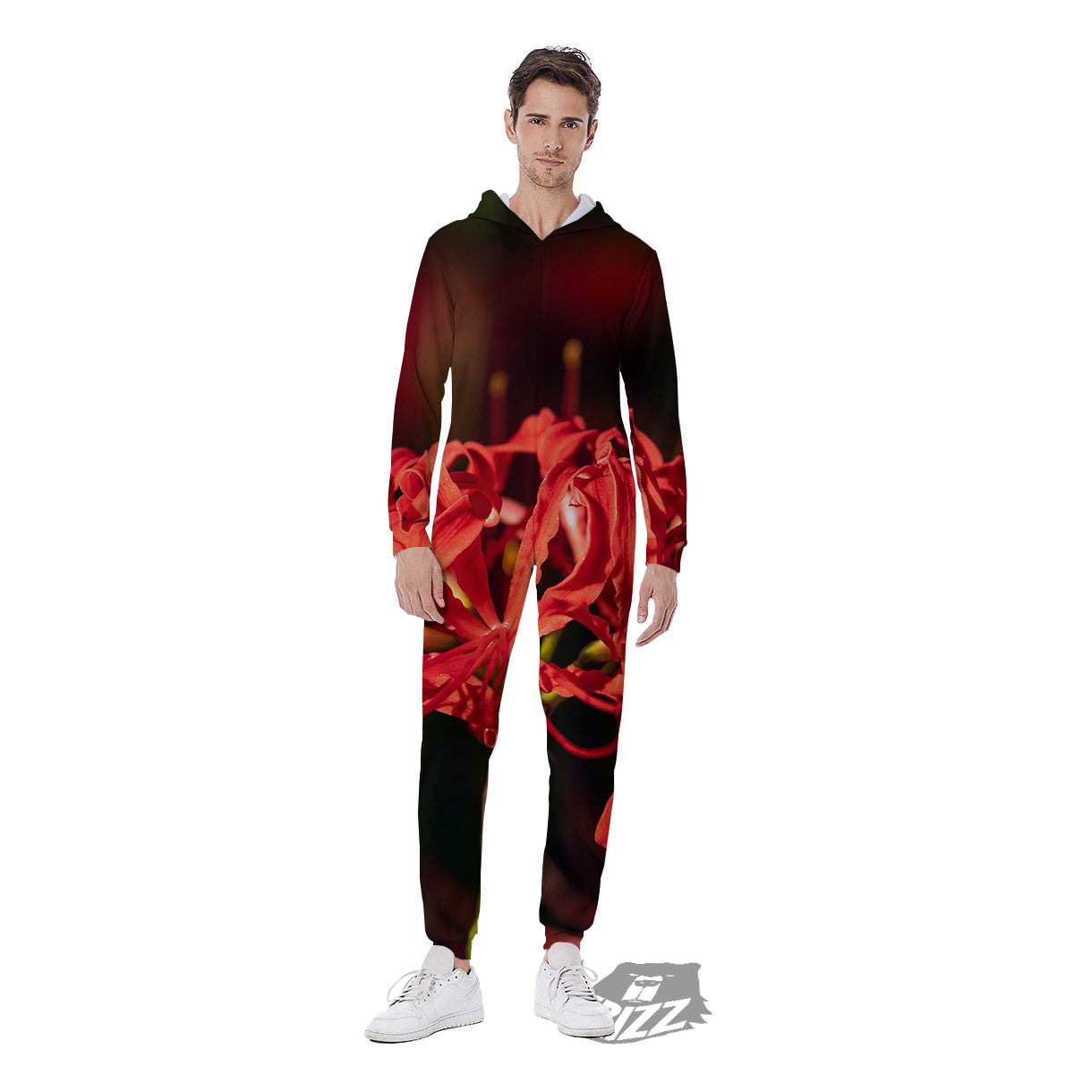 Amaryllis Red Japanese Print Men's Jumpsuit-grizzshop