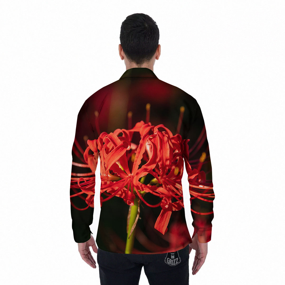 Amaryllis Red Japanese Print Men's Long Sleeve Shirts-grizzshop