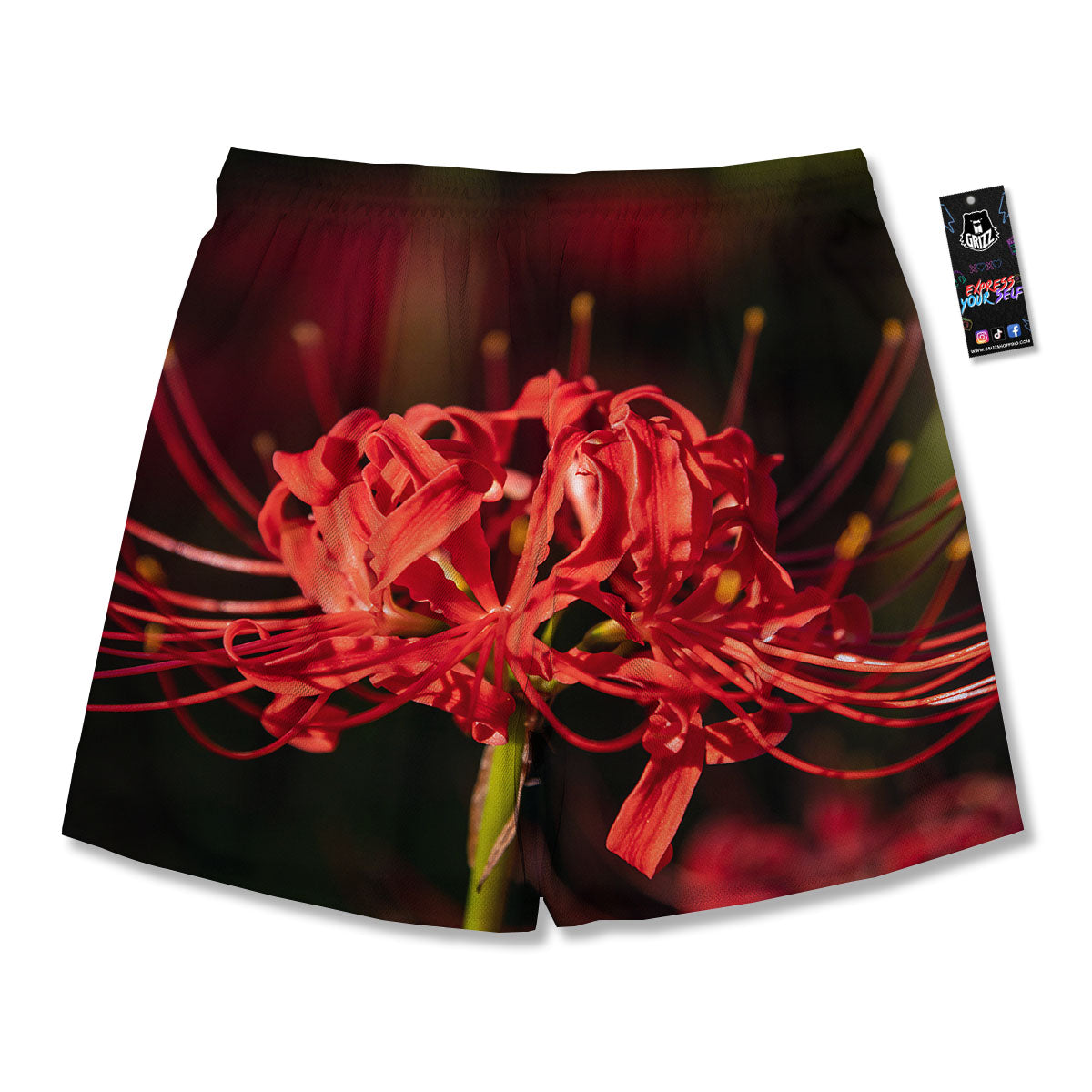 Amaryllis Red Japanese Print Men's Running Shorts-grizzshop