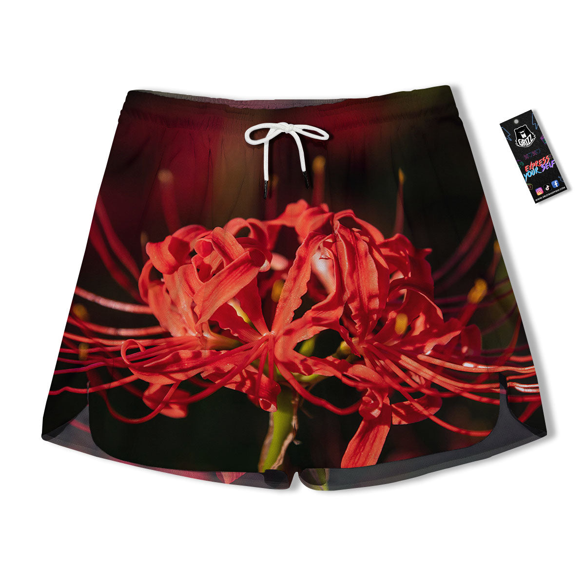 Amaryllis Red Japanese Print Men's Running Shorts-grizzshop