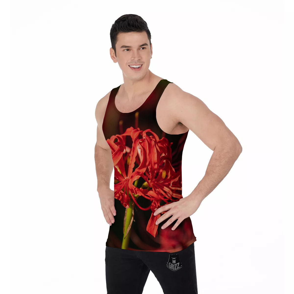 Amaryllis Red Japanese Print Men's Tank Top-grizzshop