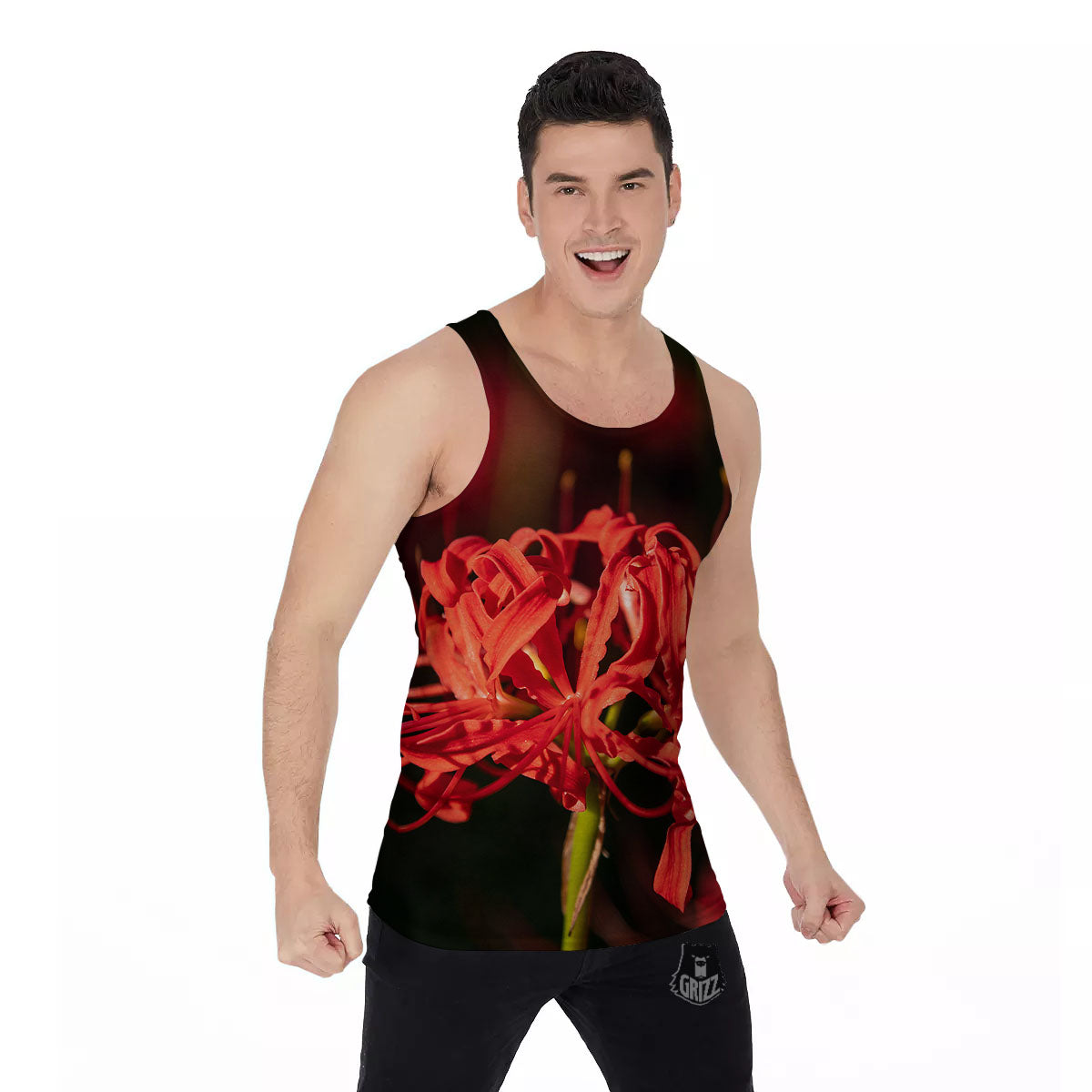 Amaryllis Red Japanese Print Men's Tank Top-grizzshop