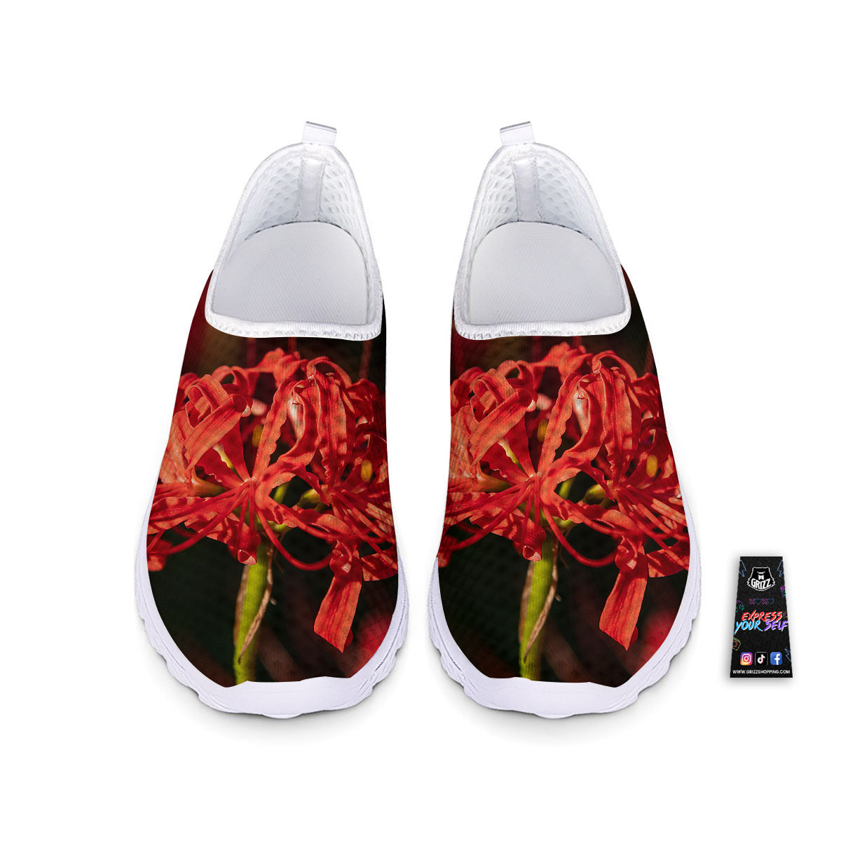 Amaryllis Red Japanese Print Nurse Shoes-grizzshop