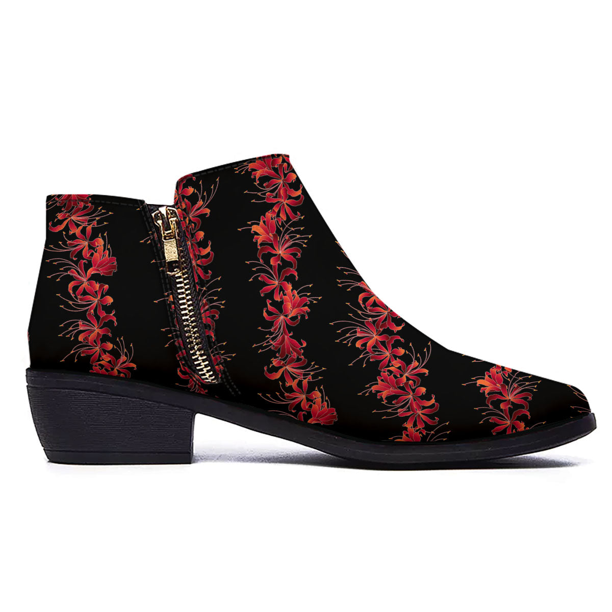 Amaryllis Red Japanese Print Pattern Ankle Boots-grizzshop