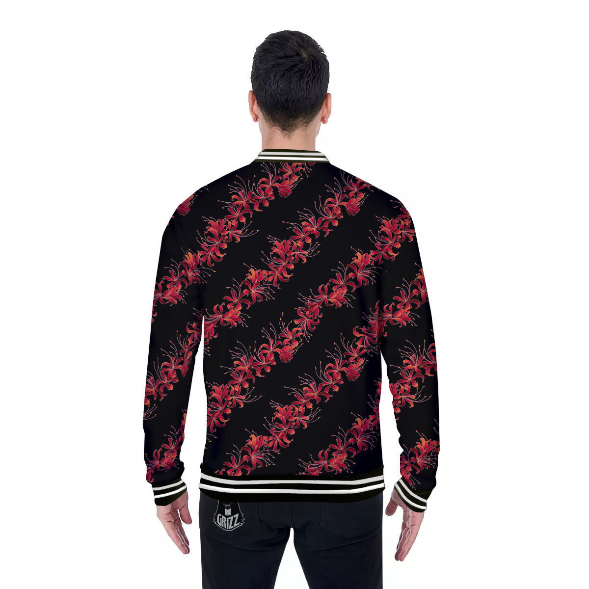 Amaryllis Red Japanese Print Pattern Baseball Jacket-grizzshop