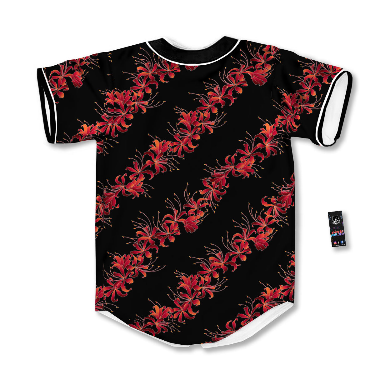 Amaryllis Red Japanese Print Pattern Baseball Jersey-grizzshop