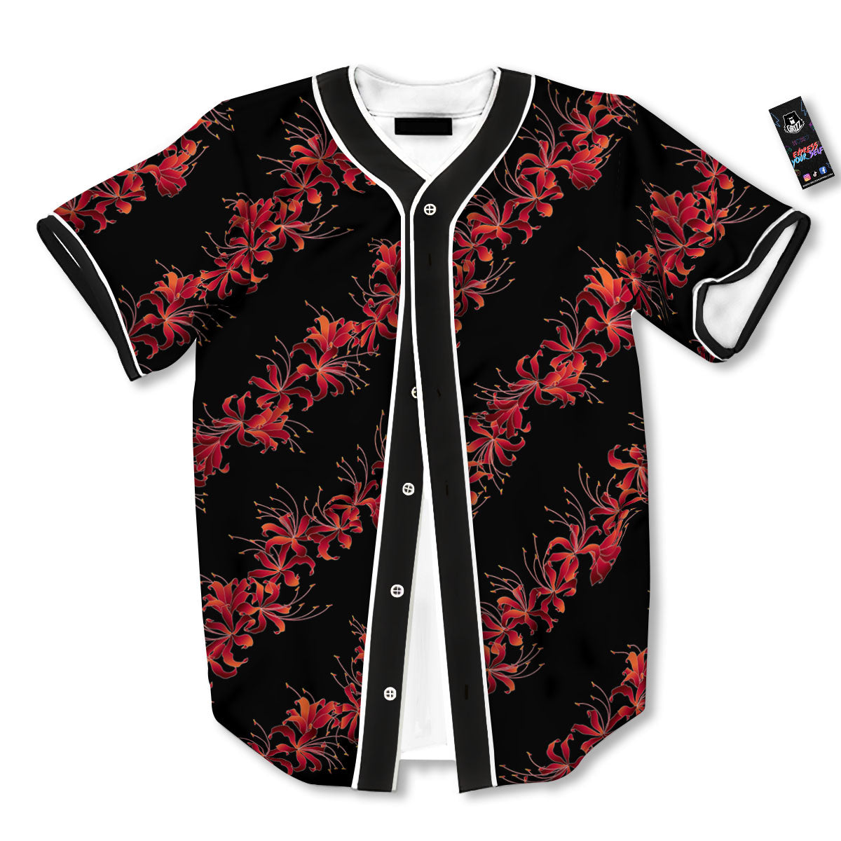 Amaryllis Red Japanese Print Pattern Baseball Jersey-grizzshop